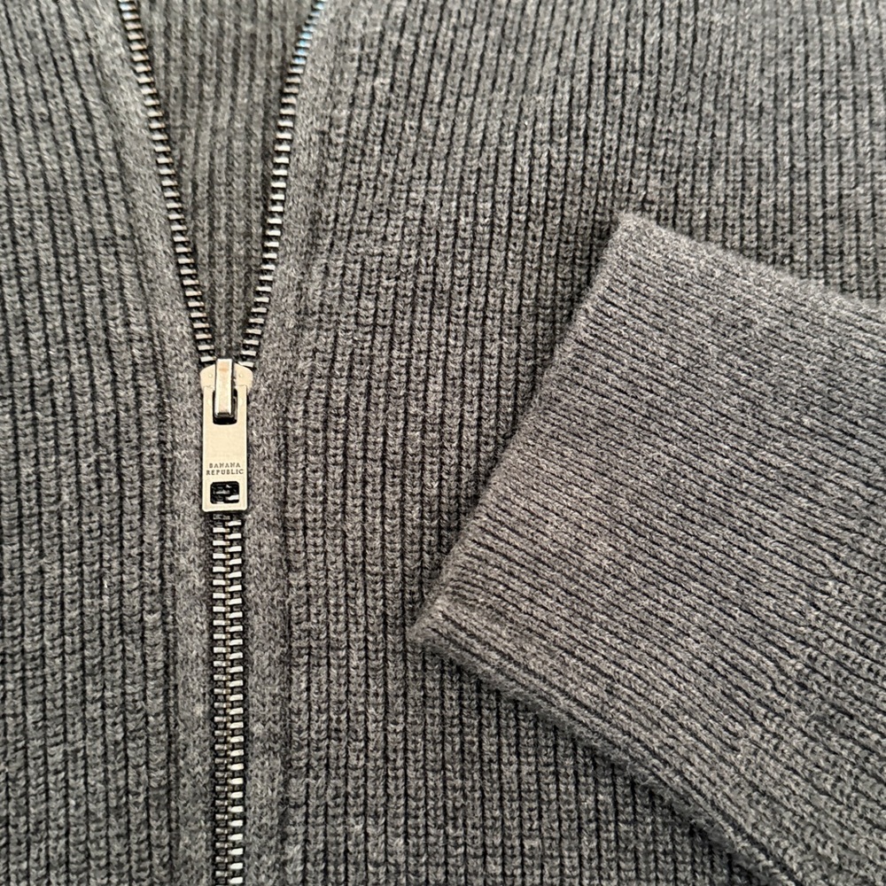 Banana Republic Full Zip Charcoal Grey Knit Cardigan Men’s Medium - Picture 4 of 8